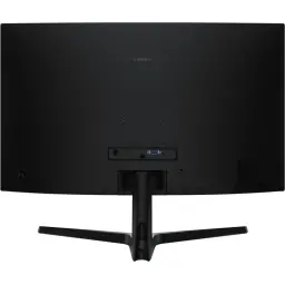 Arrière du moniteur Samsung incurvé 27 pouces noir, pied en V, VESA au centre, ports HDMI, VGA et audio accessibles, design épuré et mat