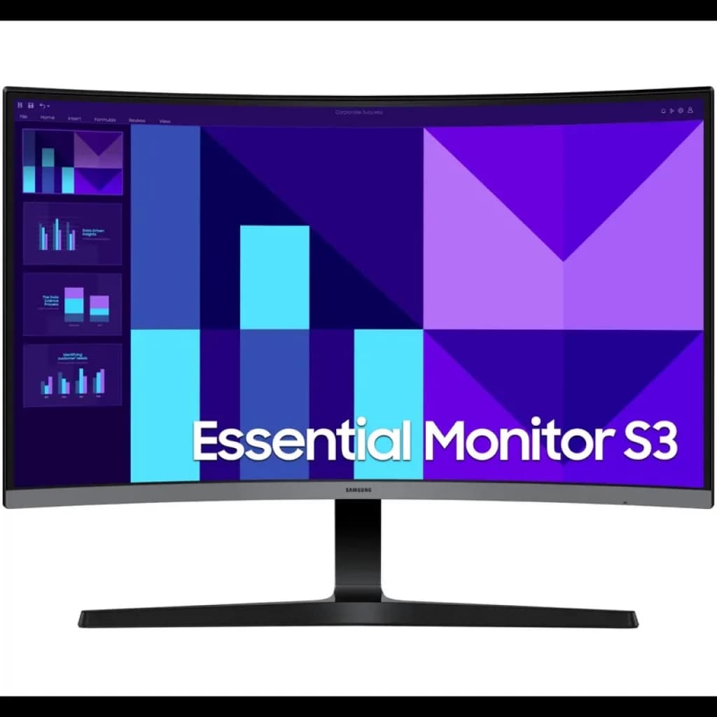 Écran PC Samsung S27D392GAU 27 pouces incurvé VA Full HD 100 Hz 4 ms bord fin noir avec pied en T et affichage graphique violet bleu contrasté