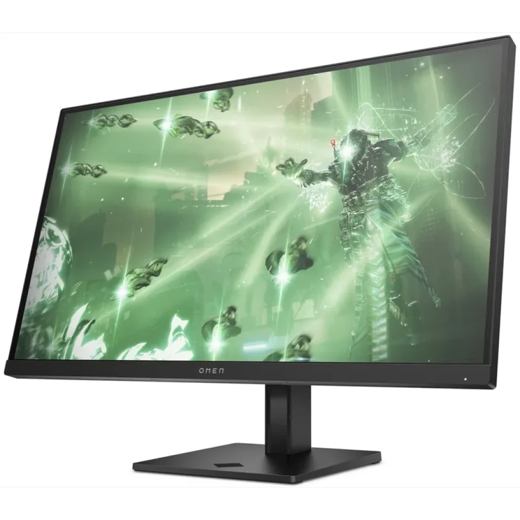 Monitor HP OMEN 27q de 27 pulgadas con pantalla LED IPS QHD, biseles finos, base rectangular negra y contenido gaming en tono verde brillante - Ítem1