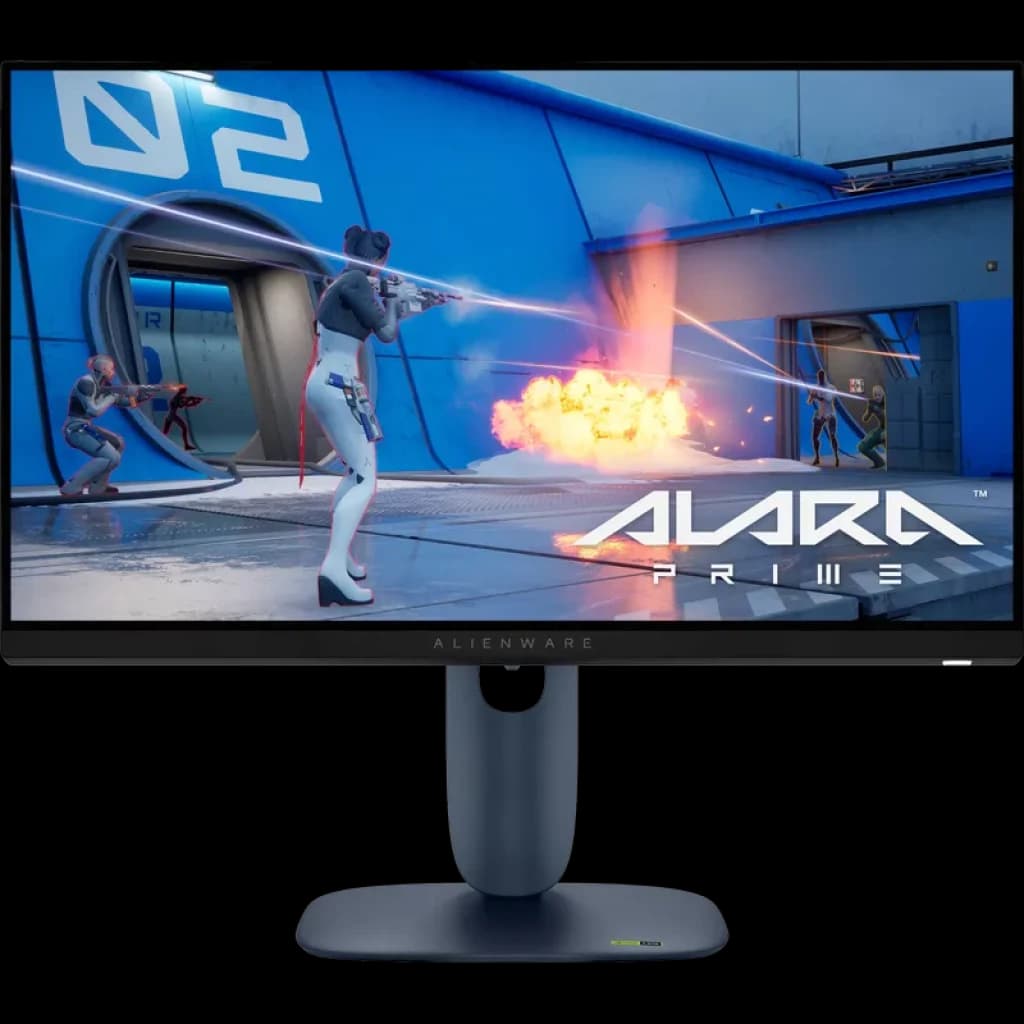 Monitor gaming Alienware 25 pulgadas con biseles finos, pantalla IPS Full HD, peana robusta ajustable, certificación G-SYNC y estética futurista en negro/gris