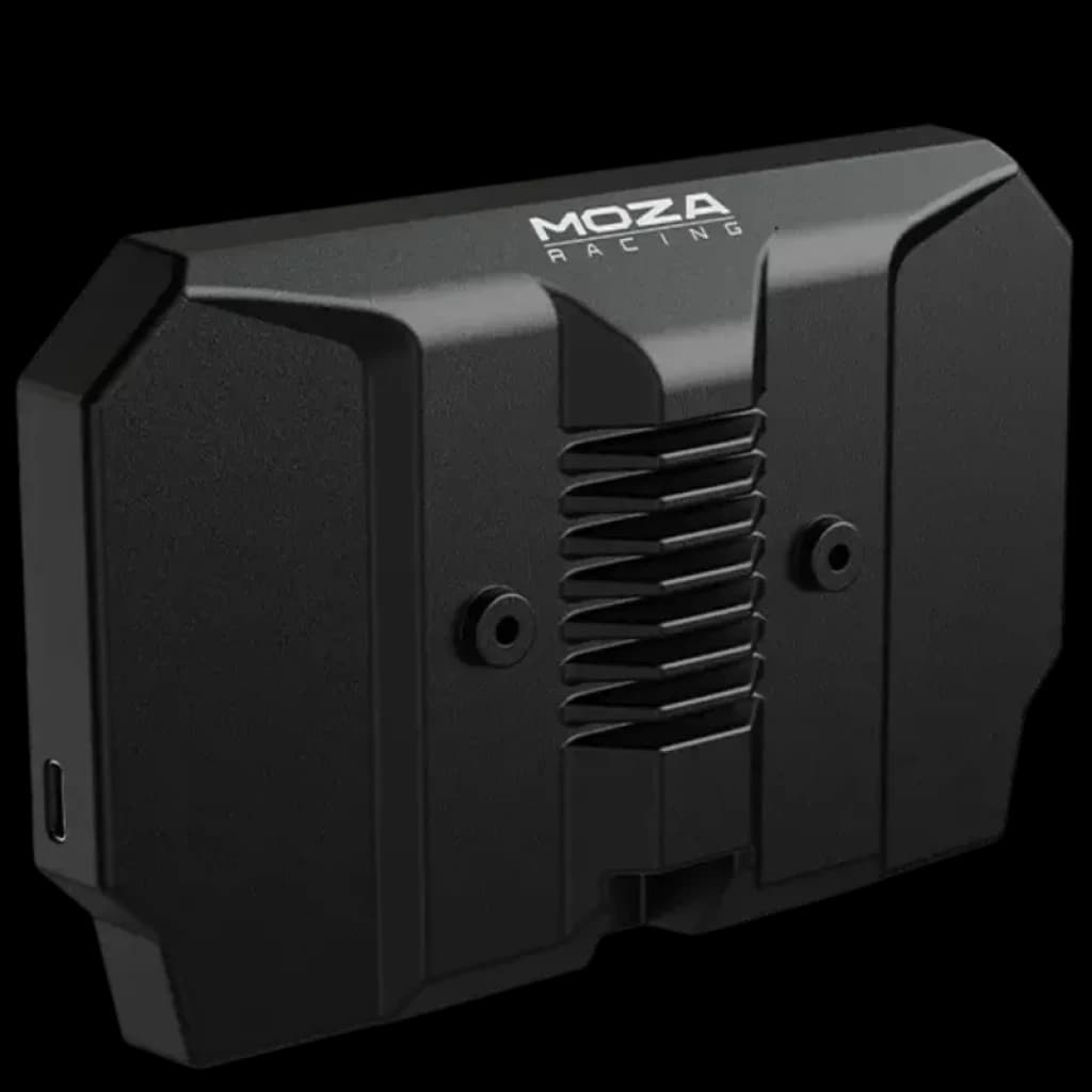 Moza Racing CM2 HD - Painel de corrida em alumínio preto, formato retangular, grelha central ventilada, portas laterais e fixação por parafusos frontais