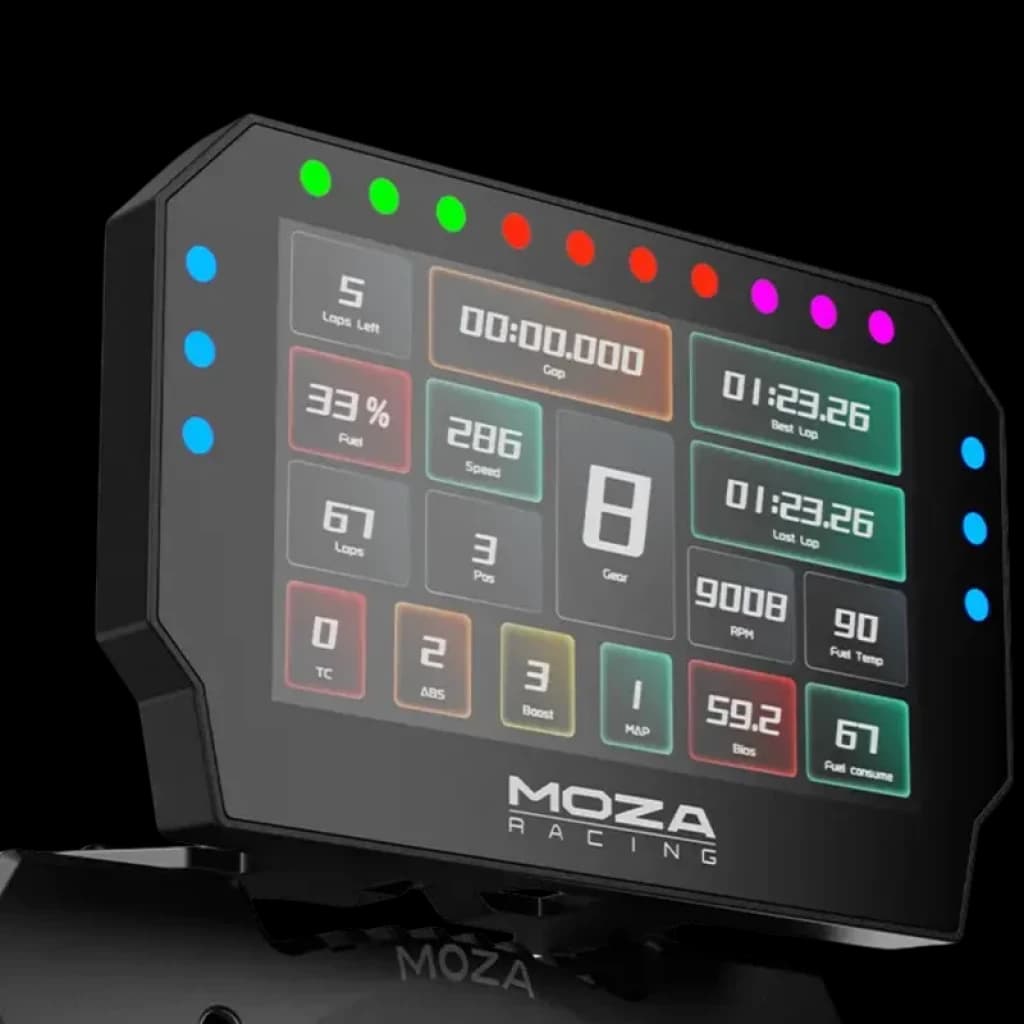 Moza Racing CM2 HD - Painel de corrida com display HD, LEDs multicolor de telemetria, indicadores de marcha, volt, temp, volta e RPM, montagem em cockpit
