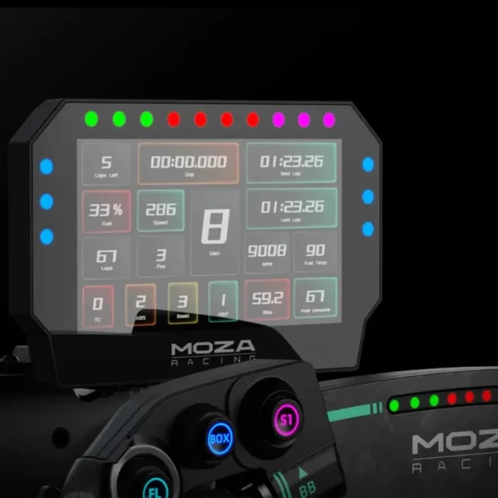 Moza Racing CM2 HD - Painel de corrida com tela ampla, LEDs multicoloridos, mostradores de marcha, tempo, voltas e telemetria para simracing