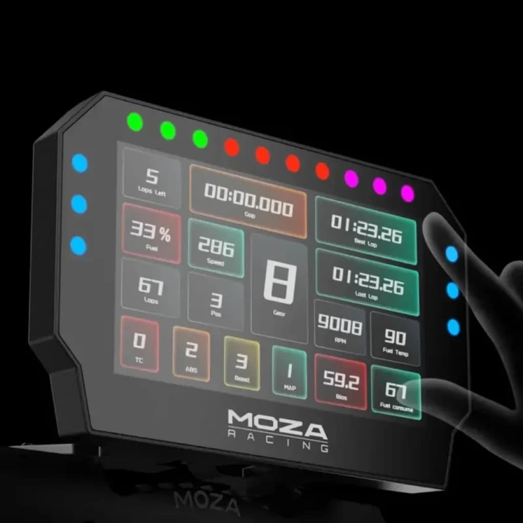 Moza Racing CM2 HD - Painel de corrida com tela colorida, LEDs RGB superiores e laterais, display digital de telemetria e botões táteis para sim racing