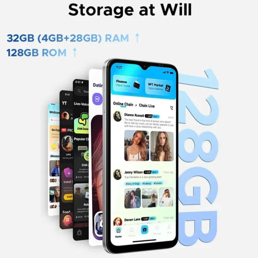 Doogee Note 56X PRO 128GB Prata com tela 6,56 polegadas, notch em gota e bordas finas. Traseira prata com módulo de câmeras triplas destacado. - Item5