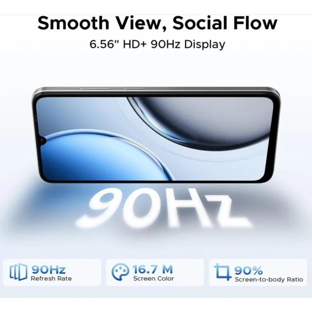 Doogee Note 56X PRO 128GB Prata com tela 6,56 polegadas, notch em gota e bordas finas. Traseira prata com módulo de câmeras triplas destacado. - Item4