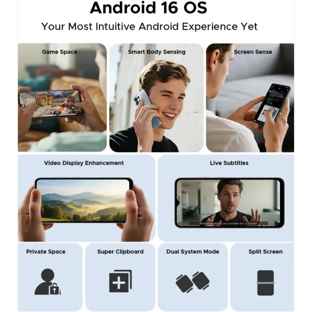 Doogee Note 56X PRO 128GB Prata com tela 6,56 polegadas, notch em gota e bordas finas. Traseira prata com módulo de câmeras triplas destacado. - Item6