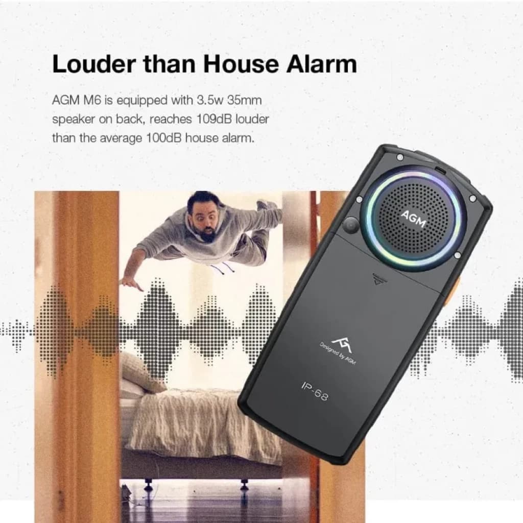 AGM M6, altavoz trasero 3,5 W con aro LED, diseño antideslizante, cuerpo negro con certificación IP68