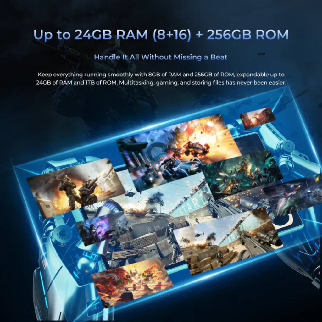 Oukitel C61 GT noir avec triple caméra arrière, module GT en relief et grand écran perforé avec bords fins et finition arrière texturée - Ítem3