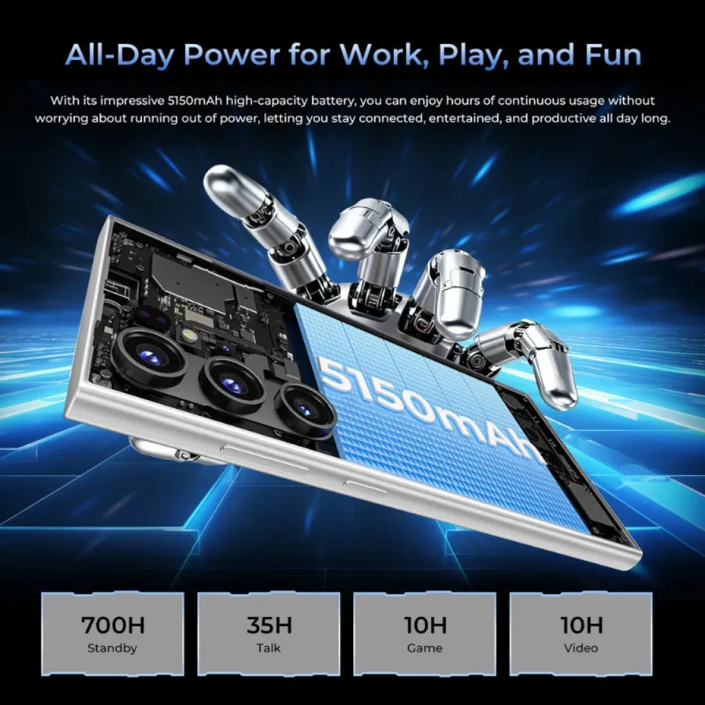 Oukitel C61 GT noir avec triple caméra arrière, module GT en relief et grand écran perforé avec bords fins et finition arrière texturée - Ítem5