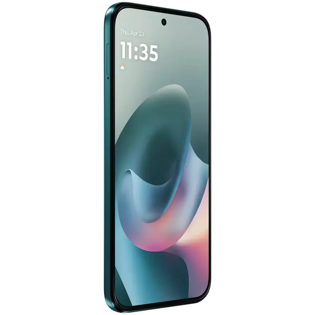 Motorola Moto G77 Shaded Spruce con triple cámara trasera destacada, pantalla AMOLED casi sin bordes, perforación central y acabado mate elegante - Ítem3