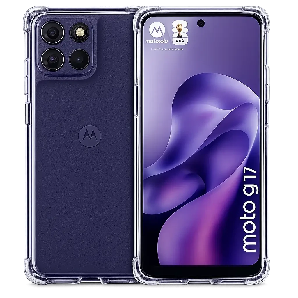 Capa de silicone transparente reforçada para Motorola G17 com cantos protegidos, ajuste preciso, recortes para câmeras triplas e acabamento antiderrapante - Item