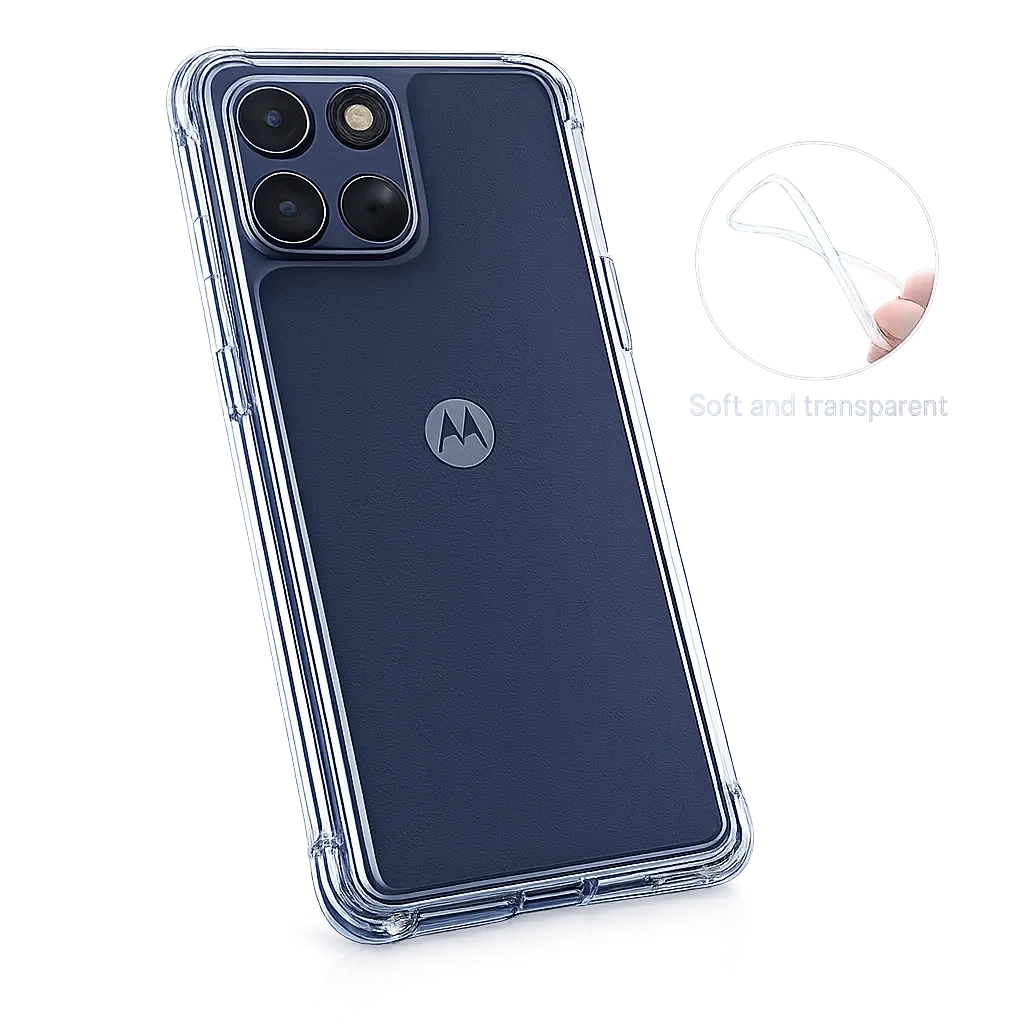 Capa de silicone transparente reforçada para Motorola G17 com cantos protegidos, ajuste preciso, recortes para câmeras triplas e acabamento antiderrapante - Item2