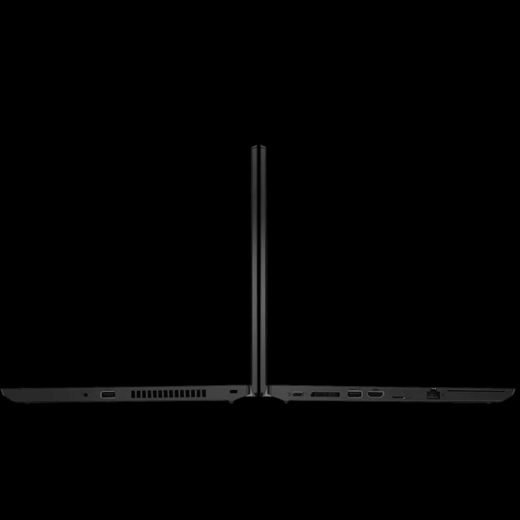 Lenovo ThinkPad L14 Gen 1 14 pol ultrafino preto, vista lateral em L, portas USB, HDMI, RJ45 e ventilação visíveis, acabamento profissional usado excelente