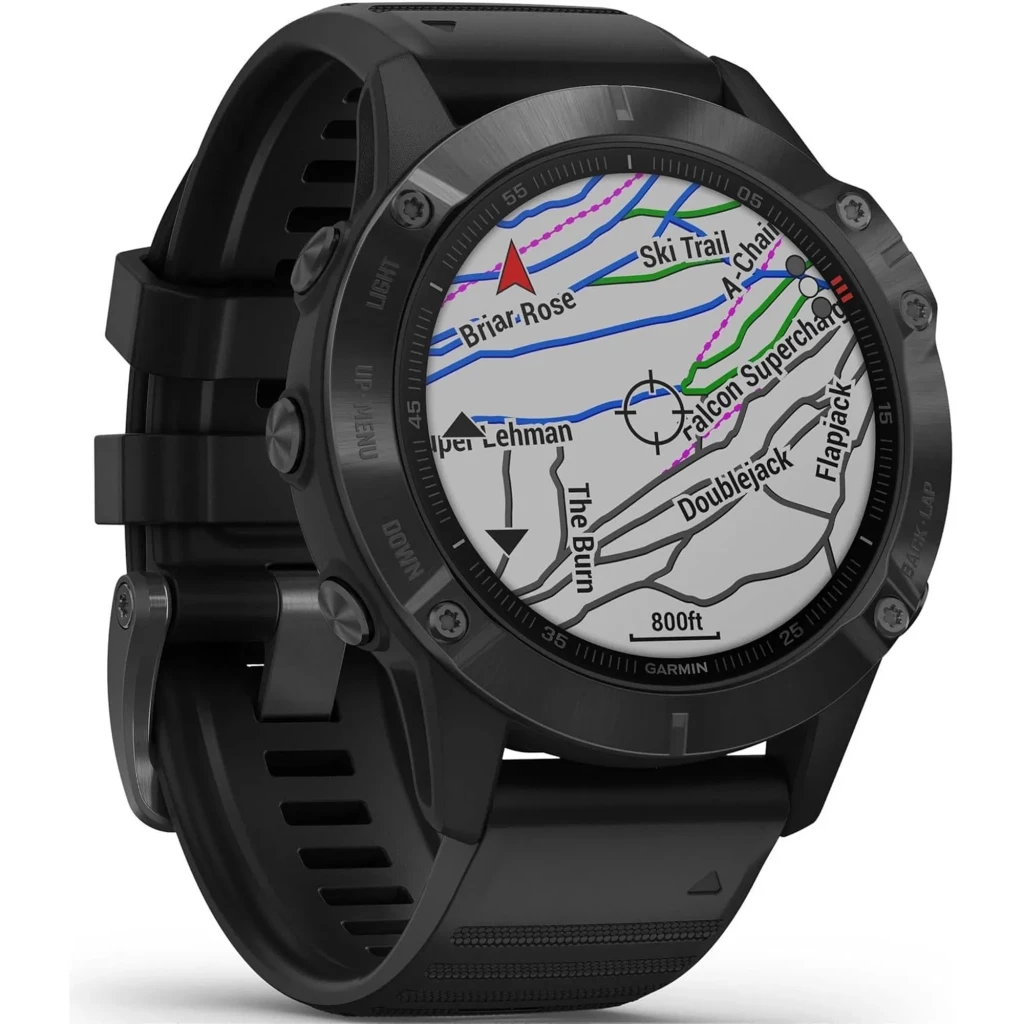 Garmin Fénix 6 Pro 47mm negro renovado: caja robusta, bisel metálico, pantalla legible con métricas, botones laterales, correa de silicona ajustable - Ítem2