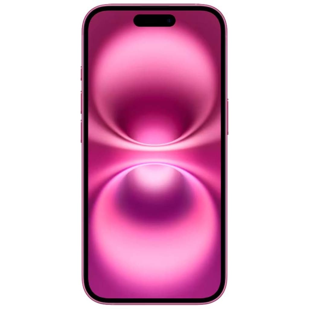 iPhone 16 5G 256 GB rosa renovado en estado excelente, pantalla completa con notch tipo isla dinámica y bordes delgados, acabado metálico rosa brillante