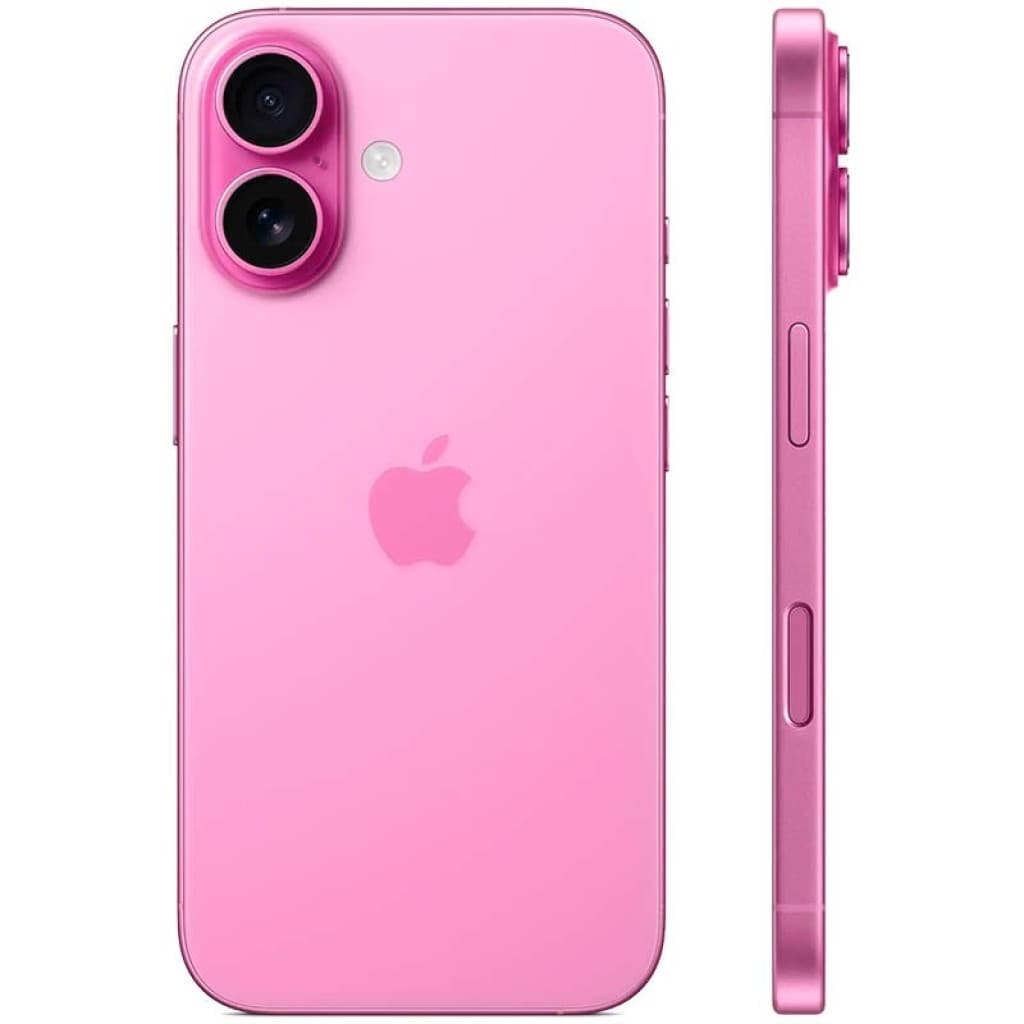 iPhone 16 5G 256 GB rosa renovado en estado excelente con doble cámara trasera diagonal, acabado brillante y bordes planos ultrafinos