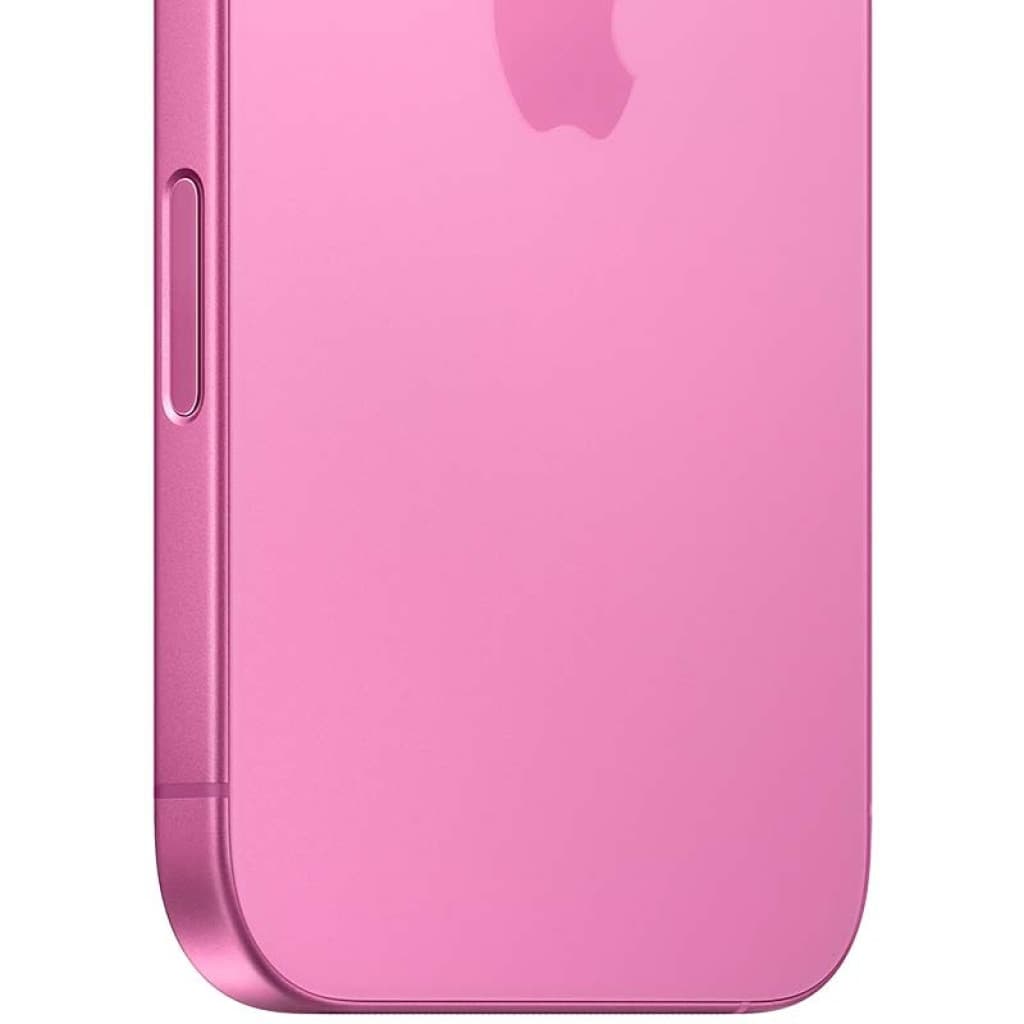 Lateral rosa metálico con acabado mate, botón de volumen alargado y bordes redondeados del iPhone 16 5G 256 GB Renovado en estado excelente