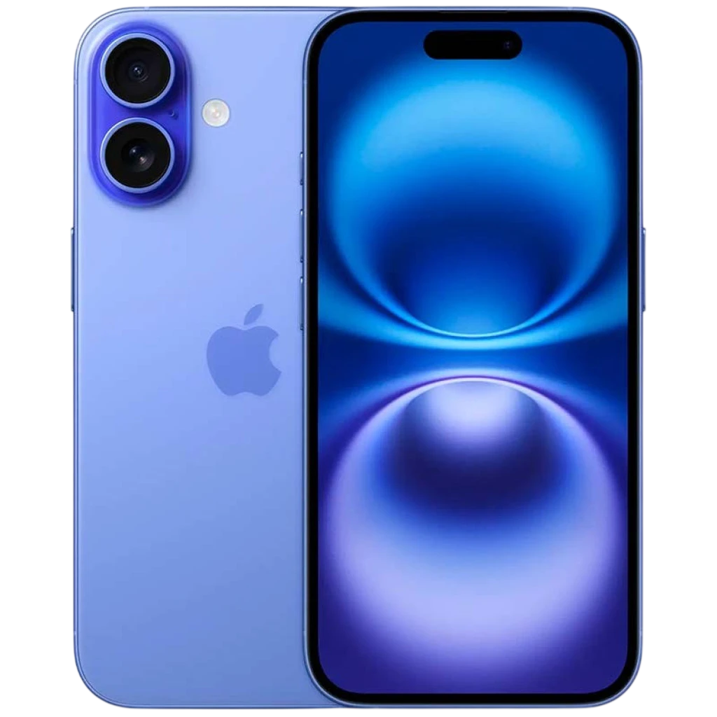 iPhone 16 5G 512 GB azul renovado en estado excelente, pantalla amplia con isla dinámica, doble cámara trasera vertical y acabado azul mate elegante - Ítem