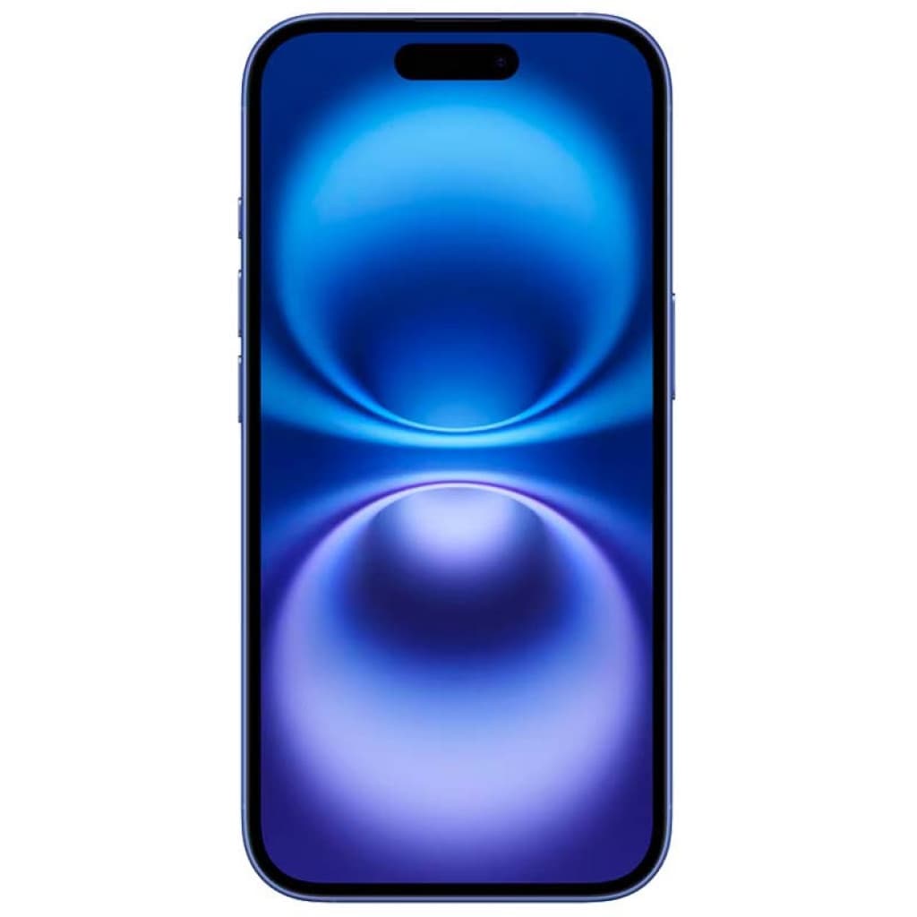 iPhone 16 5G 256 GB azul, pantalla sin marcos con Dynamic Island, bordes delgados y acabado azul brillante; aspecto como nuevo, sin rasguños visibles