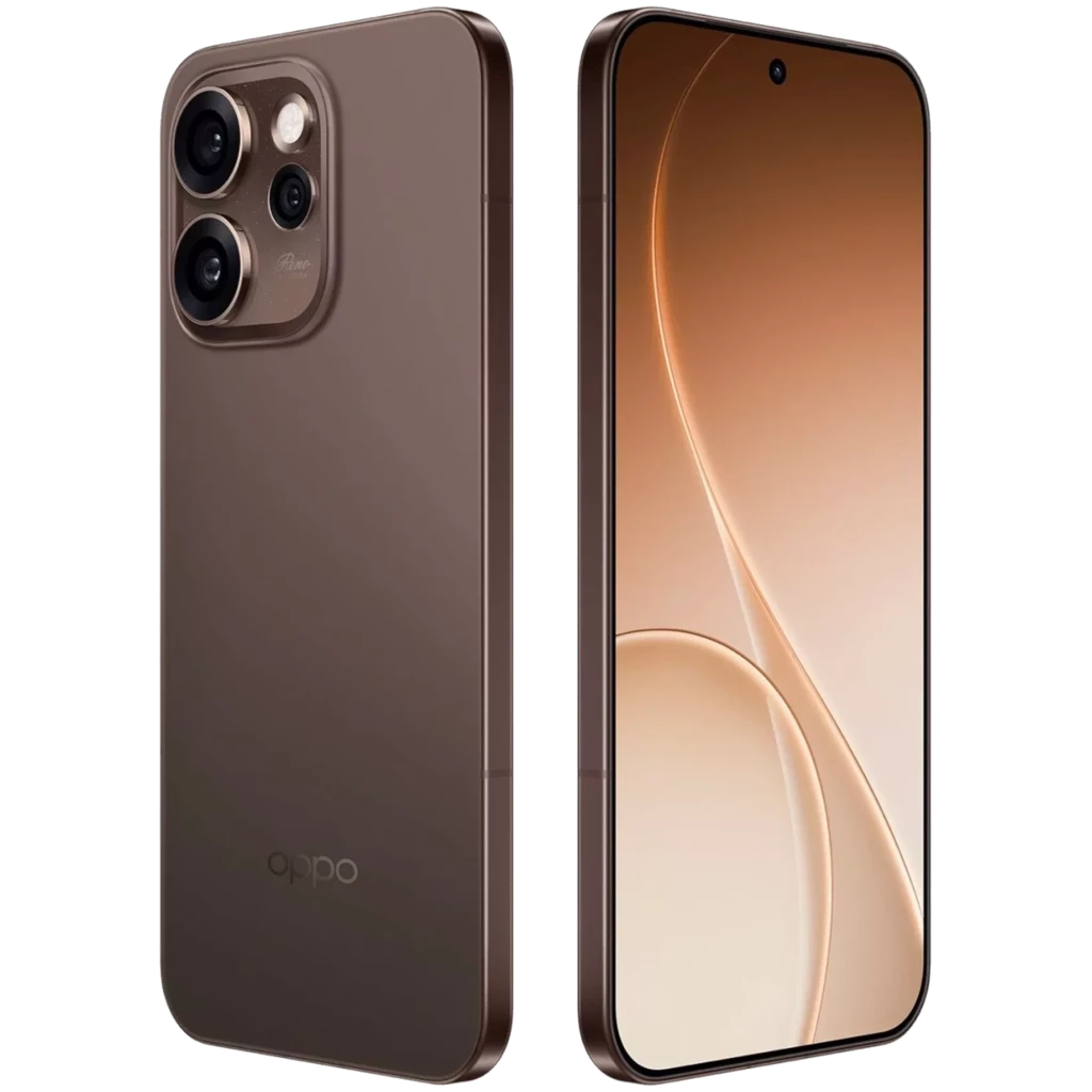 Oppo Reno15 Pro 5G castanho com ecrã 6,32 pol sem bordas, furo central, módulo traseiro triplo destacado e acabamento mate elegante - Item1