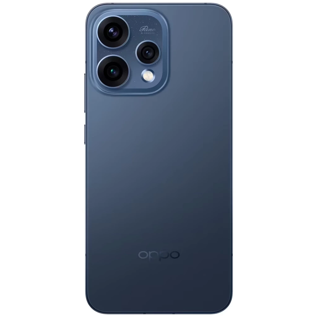Oppo Reno15 5G Twilight Azul com tela ampla de bordas finas, câmera tripla traseira em módulo quadrado e acabamento fosco elegante - Item2
