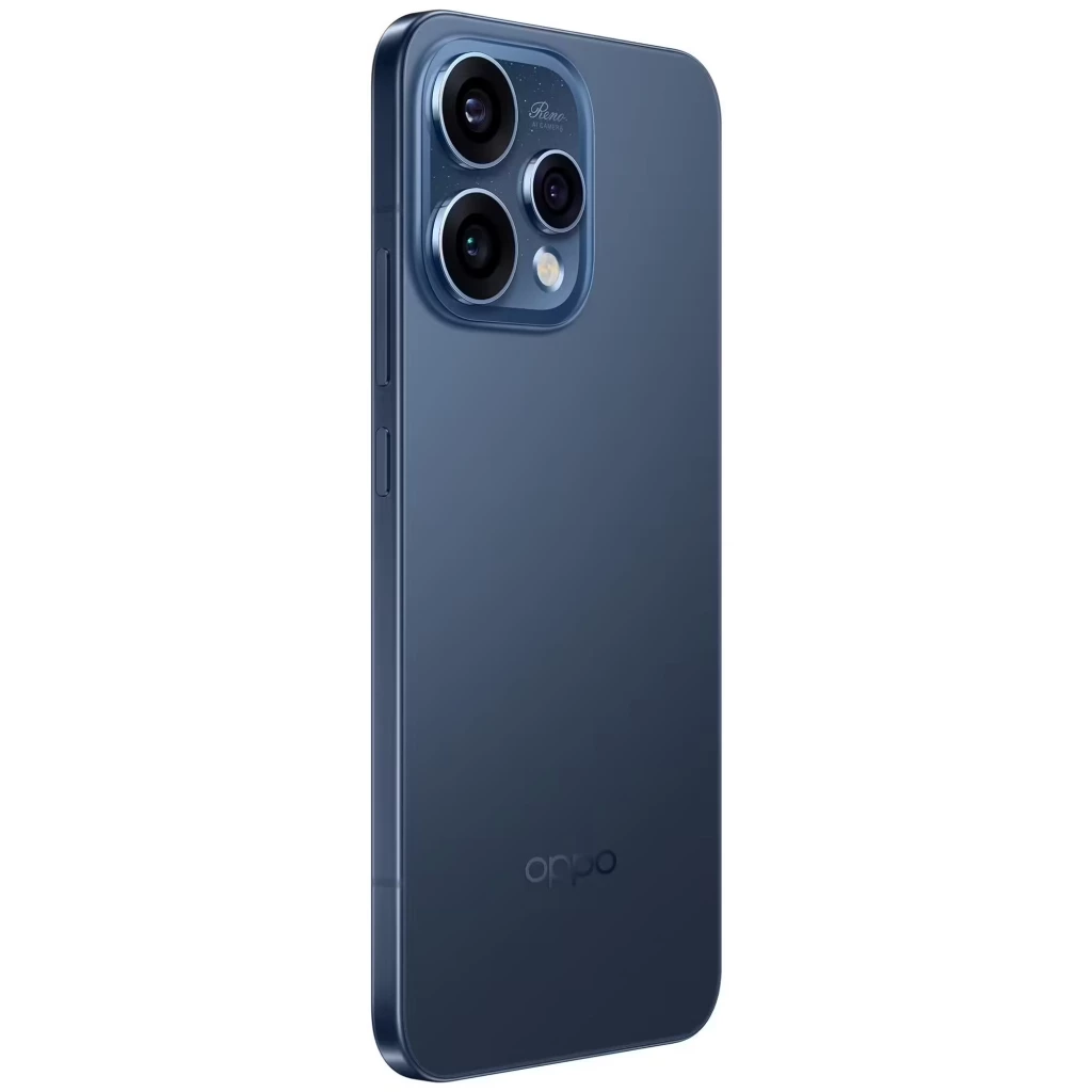 Oppo Reno15 5G Twilight Azul com tela ampla de bordas finas, câmera tripla traseira em módulo quadrado e acabamento fosco elegante - Item9