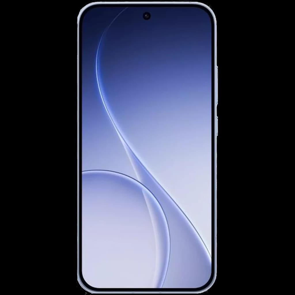 Tela do Oppo Reno15 5G em Twilight Azul com bordas finas, furo central para câmera frontal e display amplo sem molduras aparentes