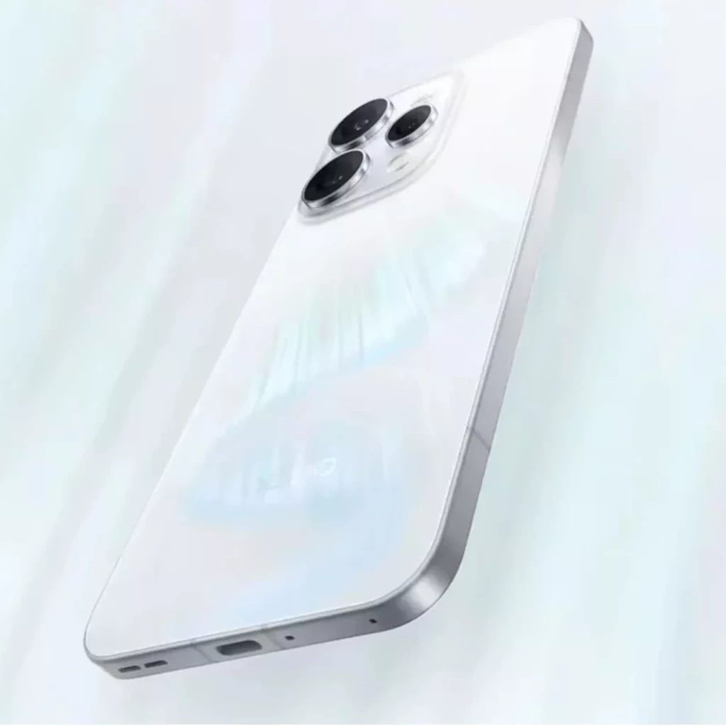 Oppo Reno15 5G Twilight Azul com tela ampla de bordas finas, câmera tripla traseira em módulo quadrado e acabamento fosco elegante - Item3