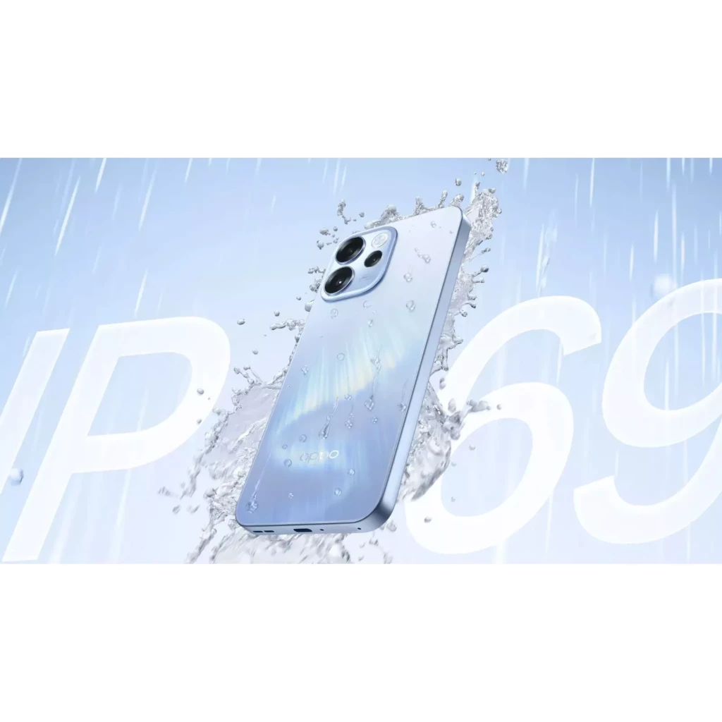 Oppo Reno15 5G Twilight Azul com tela ampla de bordas finas, câmera tripla traseira em módulo quadrado e acabamento fosco elegante - Item5