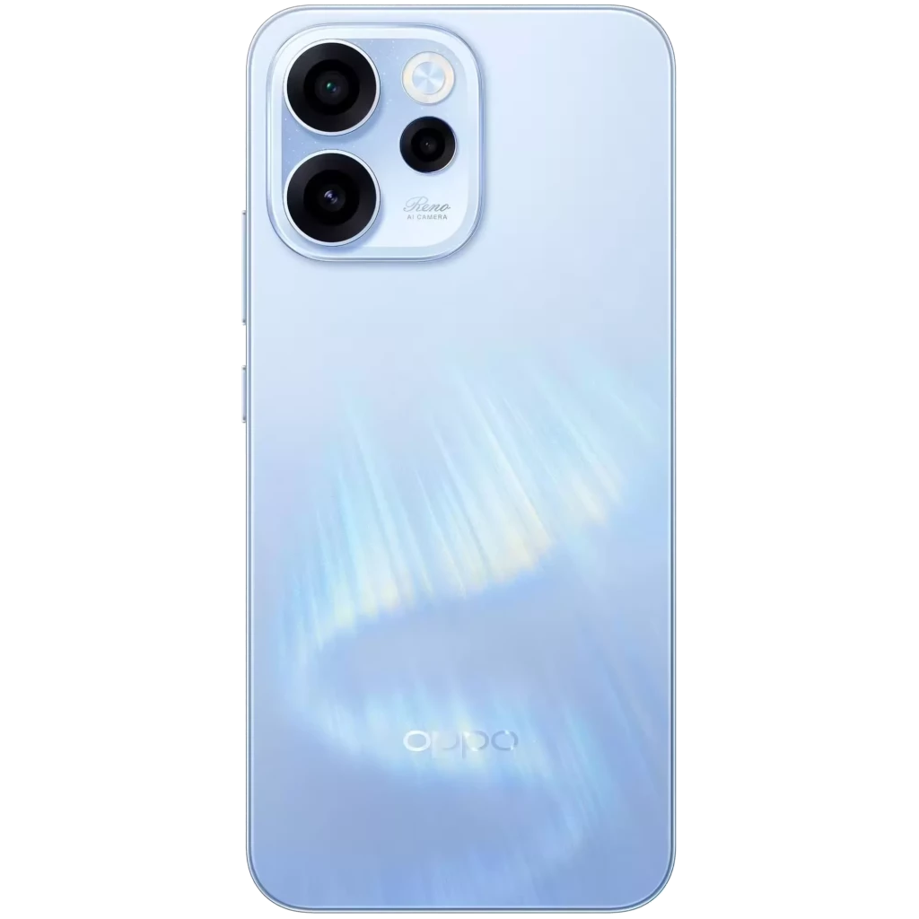 Oppo Reno15 F 5G em Aurora Azul com ecrã de 6,57 pol cheio, câmara tripla traseira com módulo quadrado e furo central no ecrã para a câmara frontal - Item2