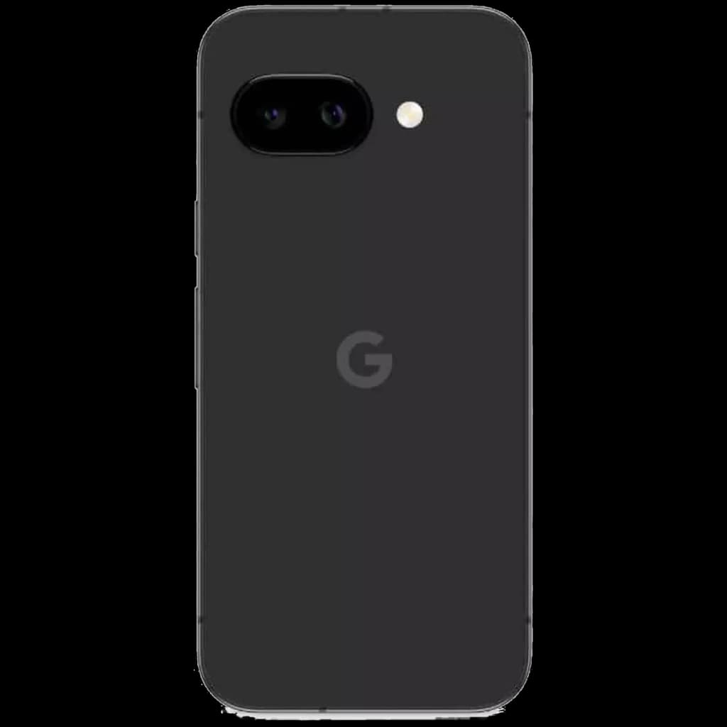 Dos du Google Pixel 10a obsidienne avec module photo horizontal double 48 MP et flash LED, coque mate sobre et logo G centré