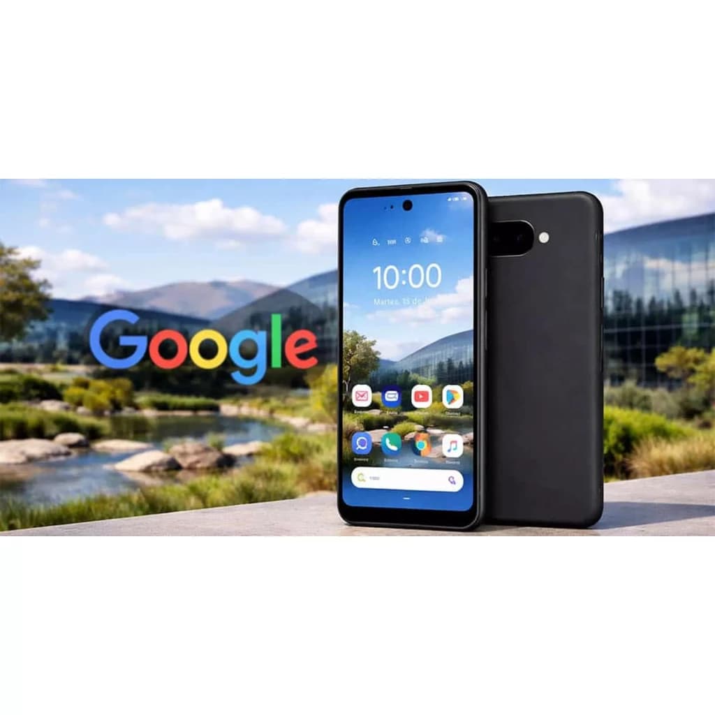 Google Pixel 10a 128 Go Obsidienne avec écran OLED 6,3 pouces, poinçon central, dos mat noir, double caméra 48 MP, bordures fines, interface Android visible