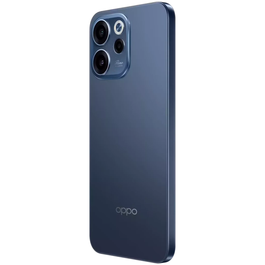 Oppo Reno15 F 5G azul Twilight com tela FullHD+, furo central, bordas finas e módulo traseiro com três câmeras grandes e flash integrado - Item5