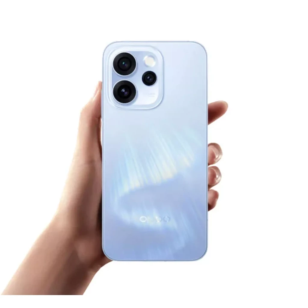 Oppo Reno15 Pro 5G azul com tela quase sem bordas e furo central, módulo traseiro triplo grande com flash, acabamento brilhante em degradê elegante - Item2
