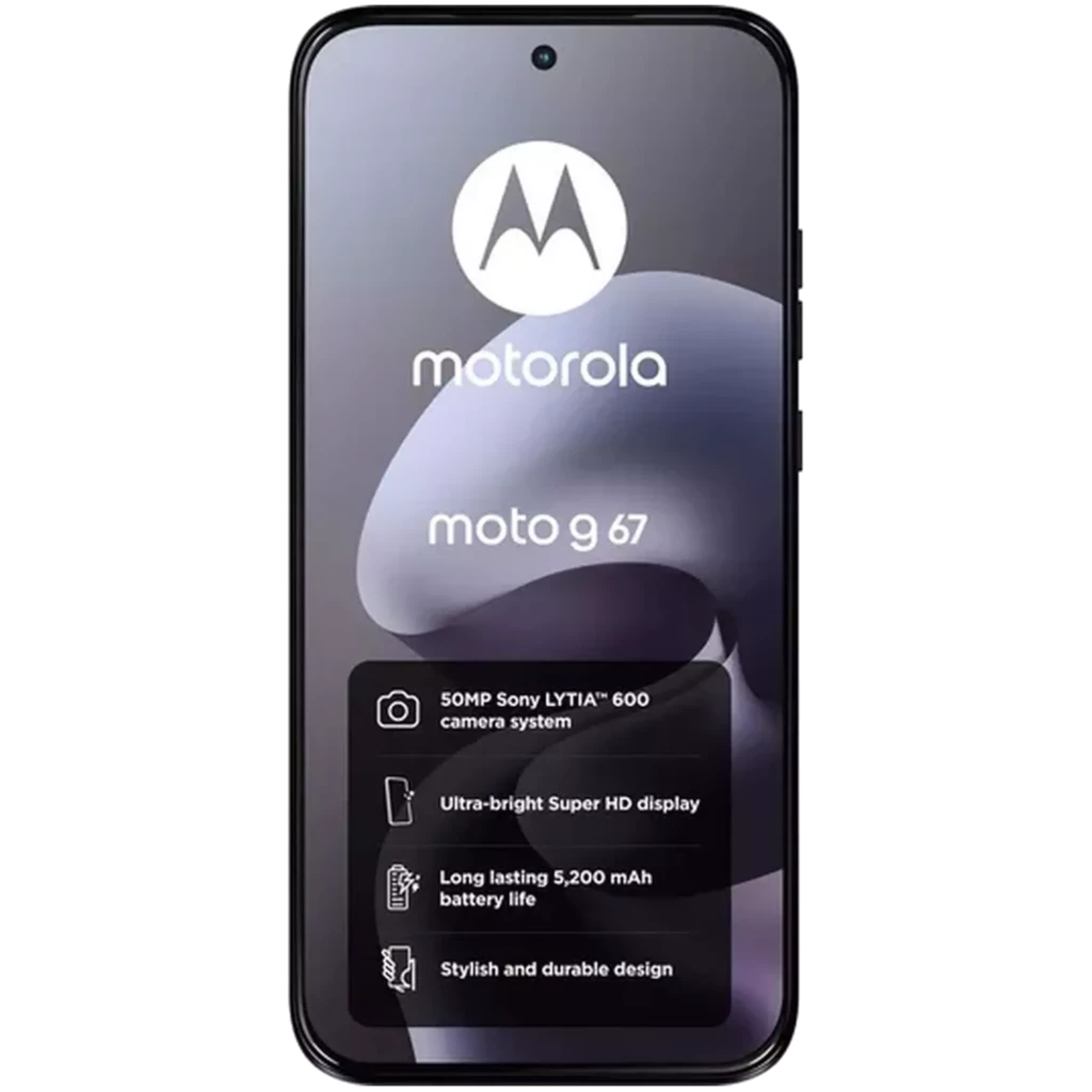 Smartphone Motorola Moto G67 5G en color gris Artic Seal, pantalla Extreme OLED con perforación central y módulo trasero con triple lente y flash, cuerpo - Ítem2