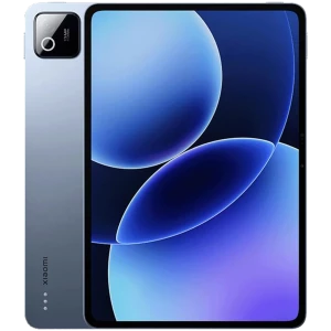 Tablet Xiaomi Pad 8 azul com ecrã amplo de molduras finas, câmara traseira quadrada com flash e corpo metálico elegante; 8GB RAM e 128GB armazenamento