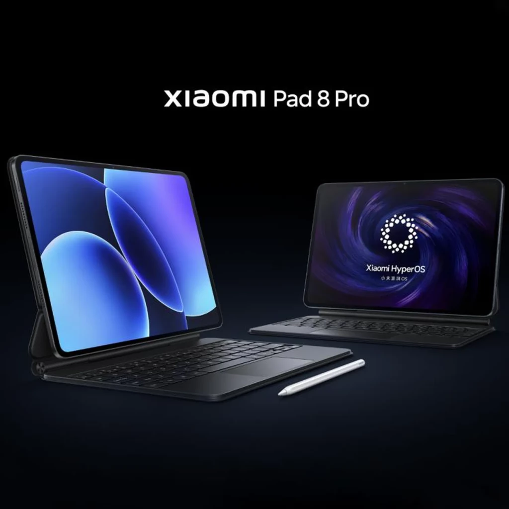 Xiaomi Pad 8 Pro azul com tela grande 3,2K de bordas finas, câmera traseira destacada no canto, corpo metálico elegante e acabamento premium - Item4