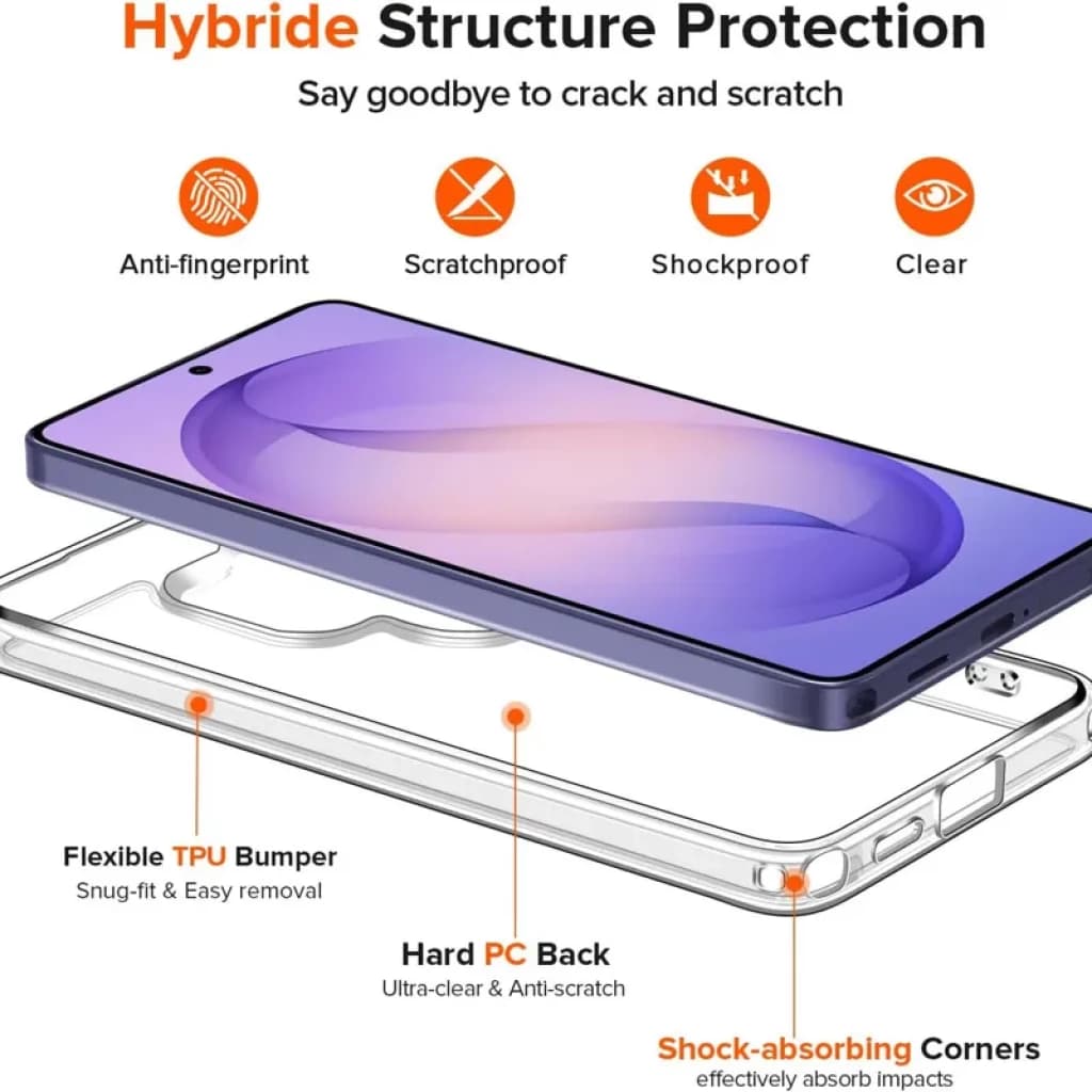 Capa de silicone Reinforced Samsung Galaxy S26 Ultra 5G transparente, antiarranhões, antidigital, amortecimento nas quinas, traseira rígida PC e bordas TPU