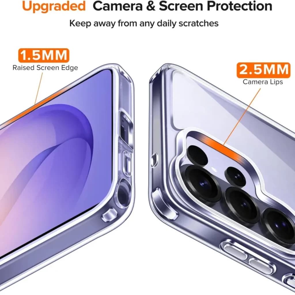 Capa de silicone Reinforced Samsung Galaxy S26 Ultra 5G transparente com bordas elevadas 1,5 mm e anel de câmera 2,5 mm para proteção contra arranhões