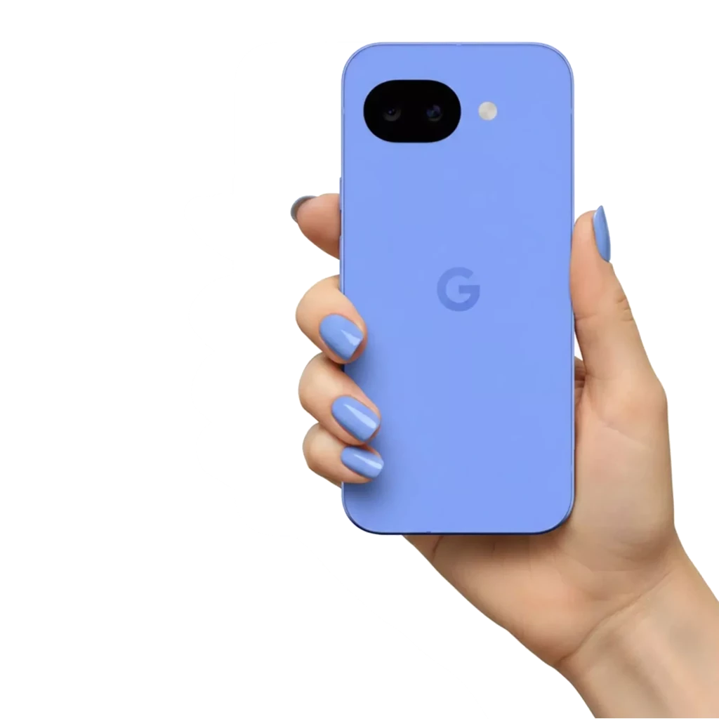 Google Pixel 10a lavanda con doble cámara trasera, flash y pantalla Actua OLED sin bordes con orificio centrado; diseño minimalista y acabado mate - Ítem1