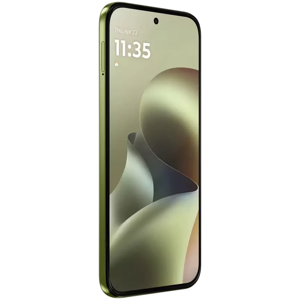Smartphone verde con triple cámara trasera y pantalla AMOLED 6.78 pulgadas con orificio central; texto destaca 50 MP, IP64 y diseño delgado moto g67 5G 128GB - Ítem4