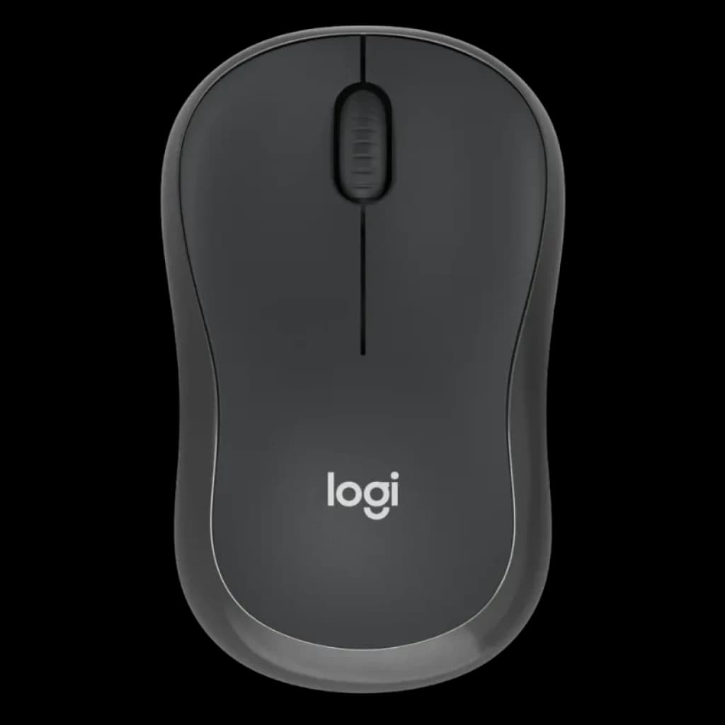 Rato sem fios Logitech M240 cor grafite, design compacto simétrico, roda de deslocamento central e acabamento mate com logótipo logi