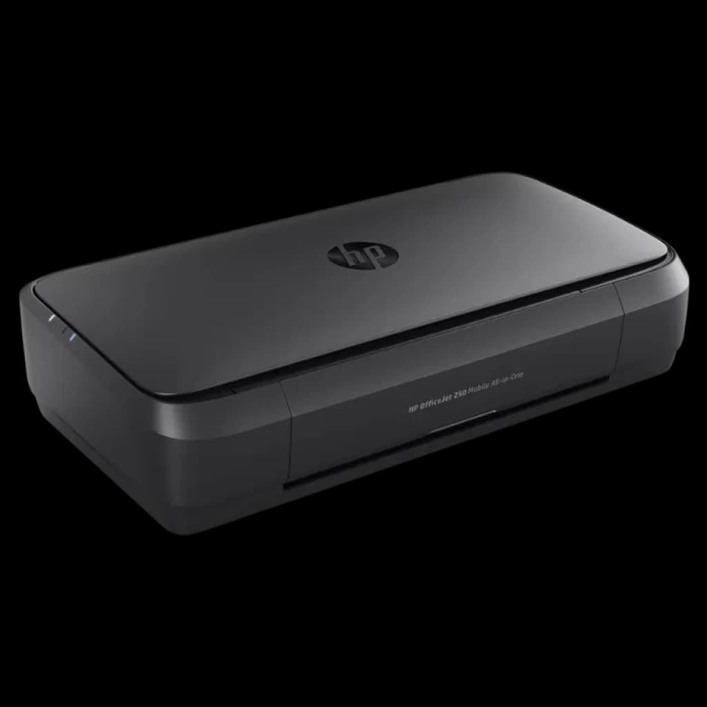 HP Officejet 250 Mobile Noir Encre couleur WiFi, imprimante multifonction compacte et portable de couleur noire avec design pliable et panneau avant discret