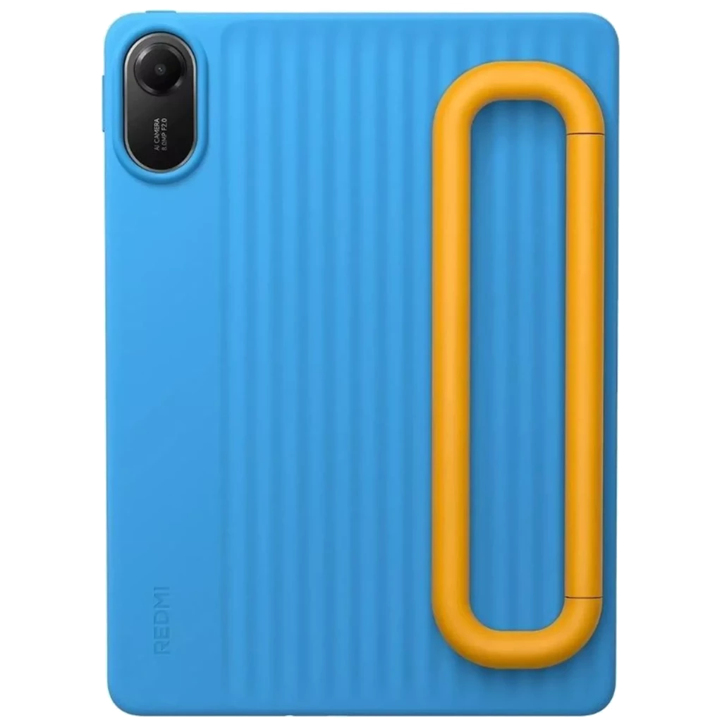 Tablet azul con funda a juego y Pen Stylus amarillo lateral, pantalla grande con bordes finos, cámara trasera única en módulo ovalado, diseño moderno - Ítem2