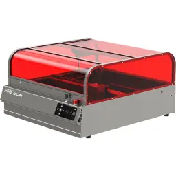 Graveur Creality Falcon2 Pro S 22W avec capot rouge translucide, châssis métal gris, panneau de contrôle frontal et zone de gravure protégée