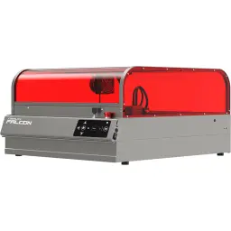 Graveur Creality Falcon2 Pro S 22W avec capot rouge translucide, châssis métallique gris, panneau de contrôle frontal et ventilateur intégré pour gravure