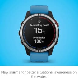 Garmin quatix 7 Standard Edition relógio náutico com GPS, mostrador preto com alertas de ancoragem 15 ft e 100 ft, moldura robusta e pulseira azul