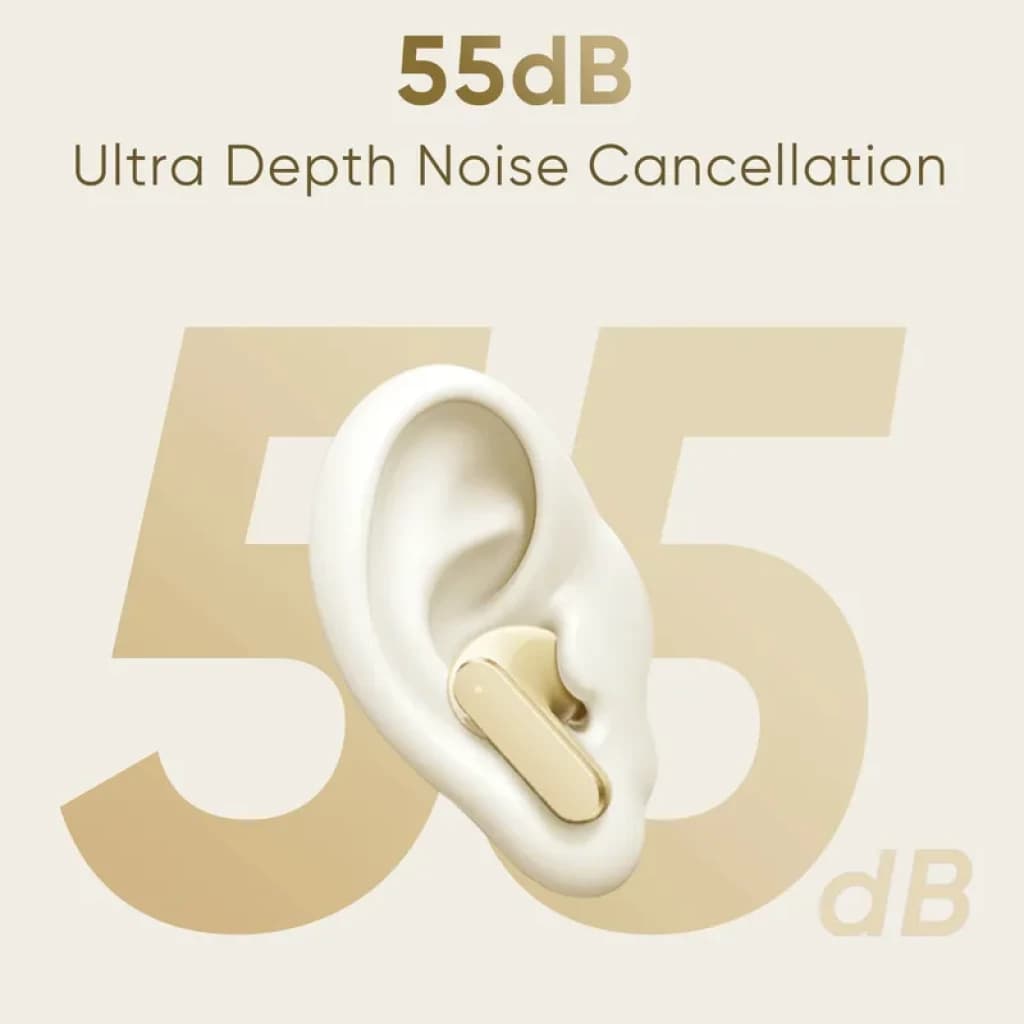 Realme Buds Air 8 TWS dorado con diseño in ear y vástago corto, acabado brillante, destaca ANC de 55 dB y ajuste cómodo para largas sesiones de uso