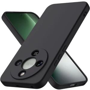 Capa Honor Magic8 Lite 5G Square Liquid Premium Preto com acabamento fosco, cantos arredondados, botões cobertos e recorte circular para três câmeras